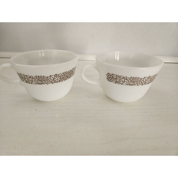 Set of 2‎ Pyrex Woodland Brown Coffee Tea Cup Mug Corelle Corning Ware Pattern - Picture 1 of 10
